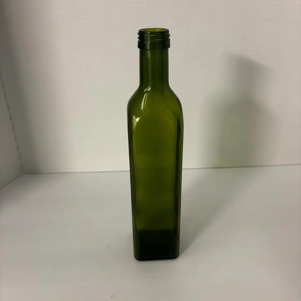 Green Glass Olive Oil Bottle 500ml Square Marasca Cruet for Vinegar or Syrups